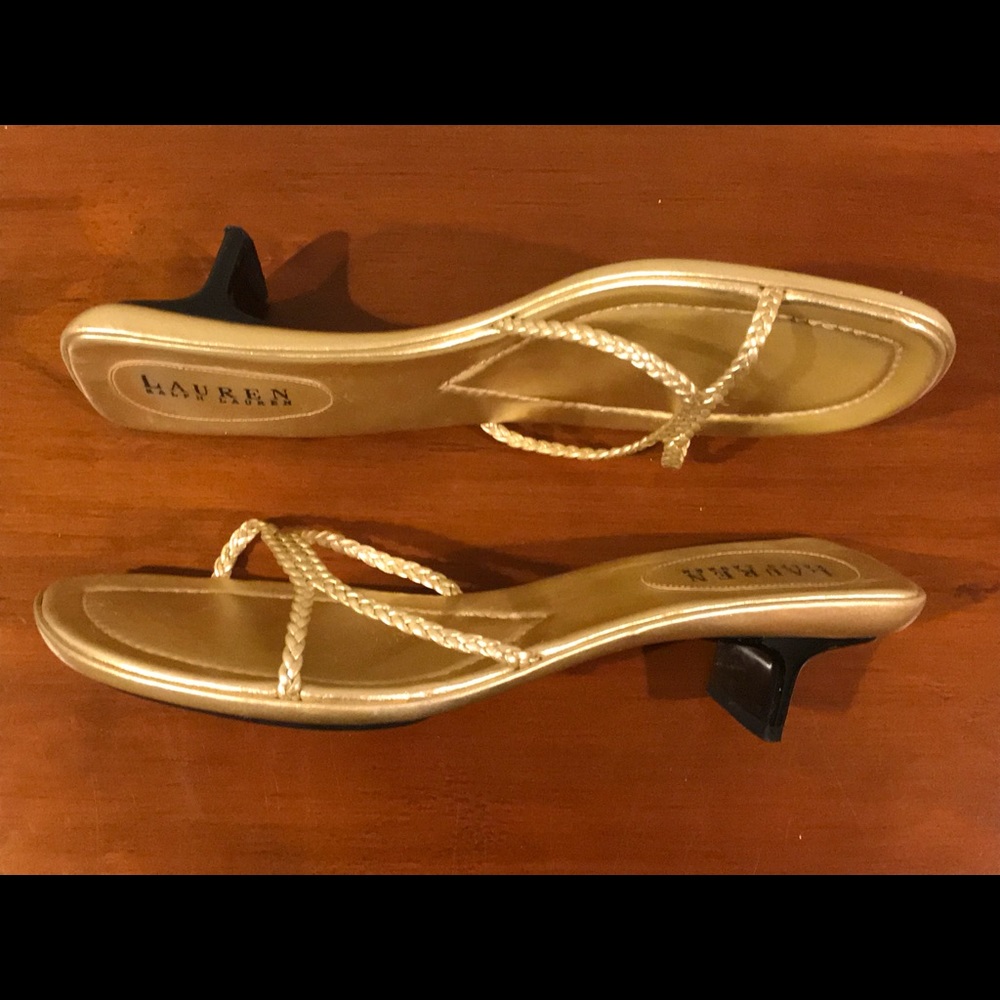 Lauren Ralph Lauren Womens 8 B Gold Heel Sandals - Picture 6 of 8